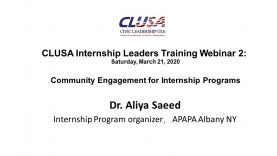 CLUSA Internship leaders Training 2 – Community Engagement by Dr Aliya Saeed